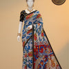 Linen Cotton Saree with Floral Body & Kalamkari Peacock Printed Pallu – Off White Multi