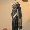 Shimmer Tissue Saree with Kenvi Checks – Midnight Blue & Antique Gold