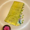 Plain Cotton Saree with Printed Floral Blouse & Pallu – Olive Green