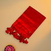 Red Khadi Tissue Silk Cotton Saree with Tassel Detailing
