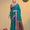 Kora Soft Cotton Semi Linen Striped Saree with Contrast Kalamkari Floral Pallu & Blouse – Teal Green & Magenta