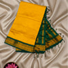 Handloom Checkered Kalyani Silk Cotton Saree in Turmeric Yellow and Forest Green
