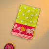 Kota Soft Cotton Saree with Cow Motif Border – Lime Green & Pink