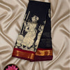 Black Mashru Silk Saree with Traditional Kalamkari-Style Art & Zari Border