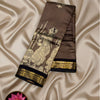Brown Mashru Silk Saree with Kalamkari-Style Artwork & Gold Zari Border