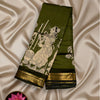 Olive Green Mashru Silk Saree with Kalamkari Art & Rich Zari Border