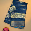 Semi Crepe Silk Saree – Navy Blue with Handcrafted Bandhani & Zari Border