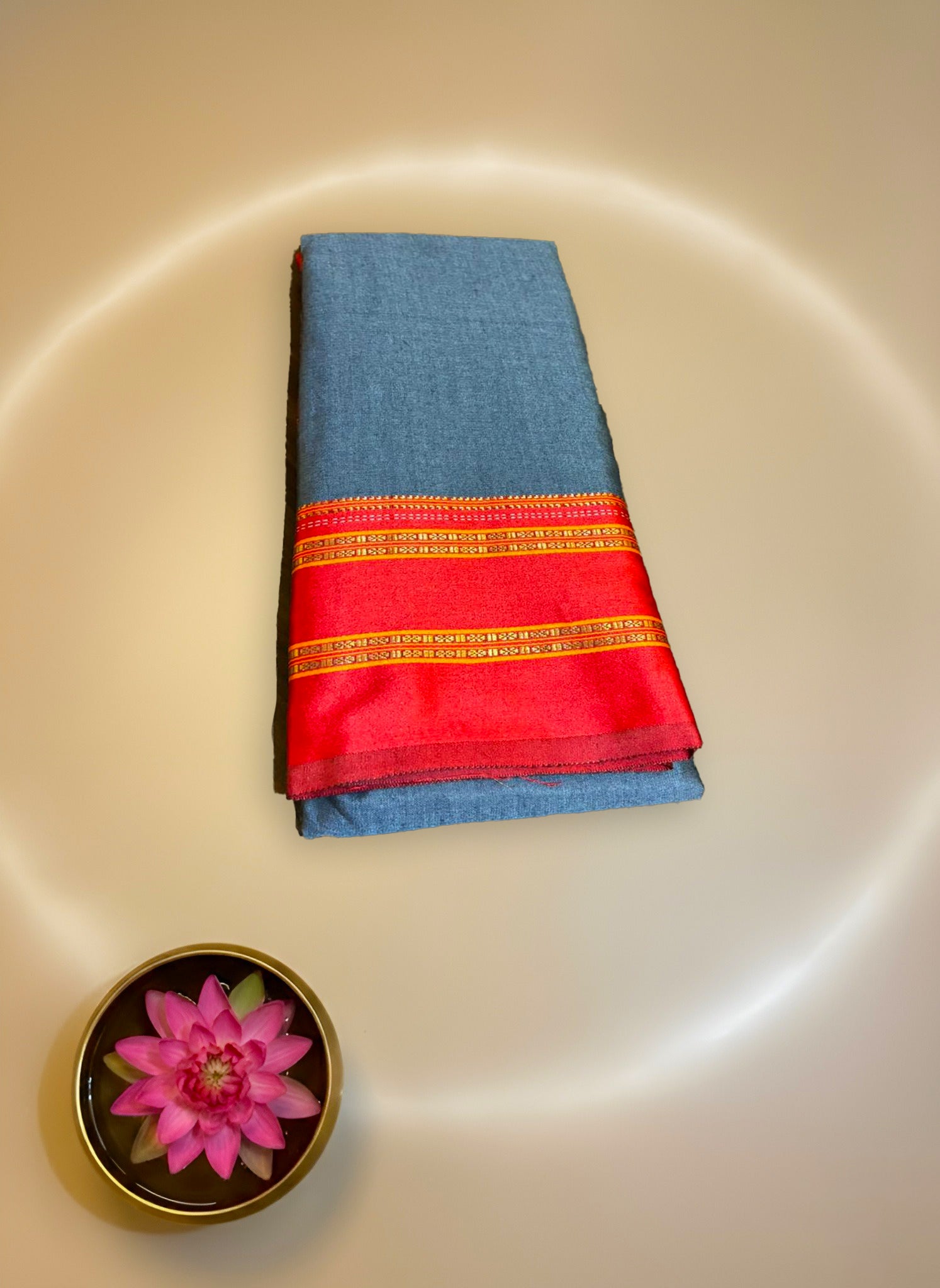 Charcoal Grey Narayanpet Cotton Saree with Red and Gold Border