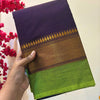 Celebrity inspired Chocolate brown with leaf green Chettinad cotton saree with running blouse