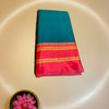 Teal Green Narayanpet Cotton Saree with Red and Gold Border