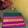 Chettinad Cotton Saree in Dark Green with Pink & Gold Zari Temple Border