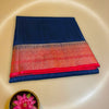 Premium Jute Silk Saree in Navy Blue with Pink Zari Border