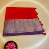 Premium Jute Silk Saree in Red with Purple Zari Border