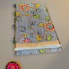 Floral Fancy Cotton Saree in Grey with Multicolor Print and Golden Border