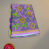 Floral Fancy Cotton Saree in Purple with Green and Yellow Print and Golden Border
