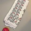 Soft Raw Tussar Saree in White with Black and Red Floral Weave