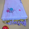 Pure Mugha Cotton Saree in Lavender with Floral Embroidery and Tassel Border