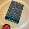 Ajrakh Modal Saree in Teal Blue with Handcrafted Geometric Print
