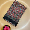Ajrakh Modal Saree in Black with Red and Beige Handcrafted Prints