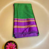Emerald Green Narayanpet Cotton Saree with Purple and Gold Border