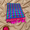 Vegan Soft Silk Multicolor Checked Saree with Contrast Tassels