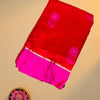 Pure Banarasi Kora Organza Saree – Red & Pink with Floral Motifs