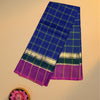 Checked Chettinad Cotton Saree with Silver Zari & Pink Border