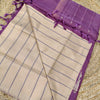 Purple & Sand Beige Banana Pith Silk Saree with Striped Weaving and Tassels