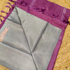 Purple & Silver Grey Banana Pith Silk Saree with Striped Weaving and Tassel Pallu
