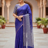 Semi Chanderi Linen Cotton Saree with Striped Running Blouse – Royal Indigo Blue