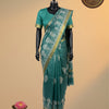 Semi Chanderi Silk Saree with Wax Batik Prints – Teal Green