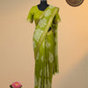 Semi Chanderi Silk Saree with Wax Batik Prints – Olive Green