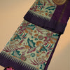 Hand Painted Kalamkari Printed Kalyani Cotton Saree – Sage Green & Royal Purple