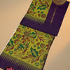 Hand Painted Kalamkari Printed Kalyani Cotton Saree – Olive Green & Purple