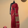 Cherry Red Pure Maheshwari Silk Cotton Saree with Golden Zari Border & Grand Zari Woven Pallu – Running Blouse