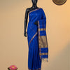Royal Blue Pure Maheshwari Silk Cotton Saree with Golden Zari Border & Grand Zari Woven Pallu – Running Blouse