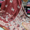 Linen Cotton Saree with Traditional Cow Motifs & Kalamkari Floral Pallu – Rust Brown