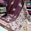 Linen Cotton Saree with Traditional Cow Motifs & Kalamkari Floral Pallu – Deep Plum