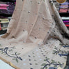 Linen Cotton Saree with Minimal Leaf Motifs & Contrast Artistic Pallu – Beige