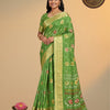Crush Shibori Bandhani Printed Thread Woven Raw Vanya Tussar Silk Saree – Parrot Green with Gold Zari Border