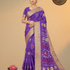 Crush Shibori Bandhani Printed Thread Woven Raw Vanya Tussar Silk Saree – Royal Purple with Gold Zari Border