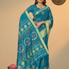 Crush Shibori Bandhani Printed Thread Woven Raw Vanya Tussar Silk Saree – Peacock Blue with Gold Zari Border