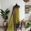 Authentic 120 Count Pure Chettinad Cotton Salwar Material – Olive Green Checks with Navy & Gold Zari Border