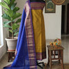 Authentic 120 Count Pure Chettinad Cotton Salwar Material – Mustard Yellow with Royal Blue & Gold Zari Border