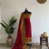Authentic 120 Count Pure Chettinad Cotton Salwar Material – Classic Red with Mustard & Olive Temple Border