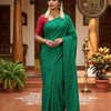 Plain Mirror South Cotton Saree with Contrast Blouse – Emerald Green with Red Blouse