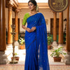 Plain Mirror South Cotton Saree with Contrast Blouse – Royal Blue with Lime Green Blouse