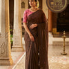Plain Mirror South Cotton Saree with Contrast Blouse – Chocolate Brown with Pink Blouse