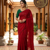Plain Mirror South Cotton Saree with Contrast Blouse – Classic Red with Bottle Green Blouse