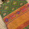 Patola Soft Silk Saree with Elephant Motifs & Rich Zari Border – Green & Rust